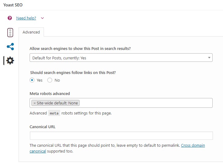 Yoast SEO Advanced Settings